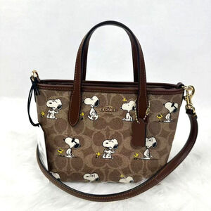 Coach X Peanuts City Mini Tote Bag In Signature Canvas With Snoopy Print CBS83